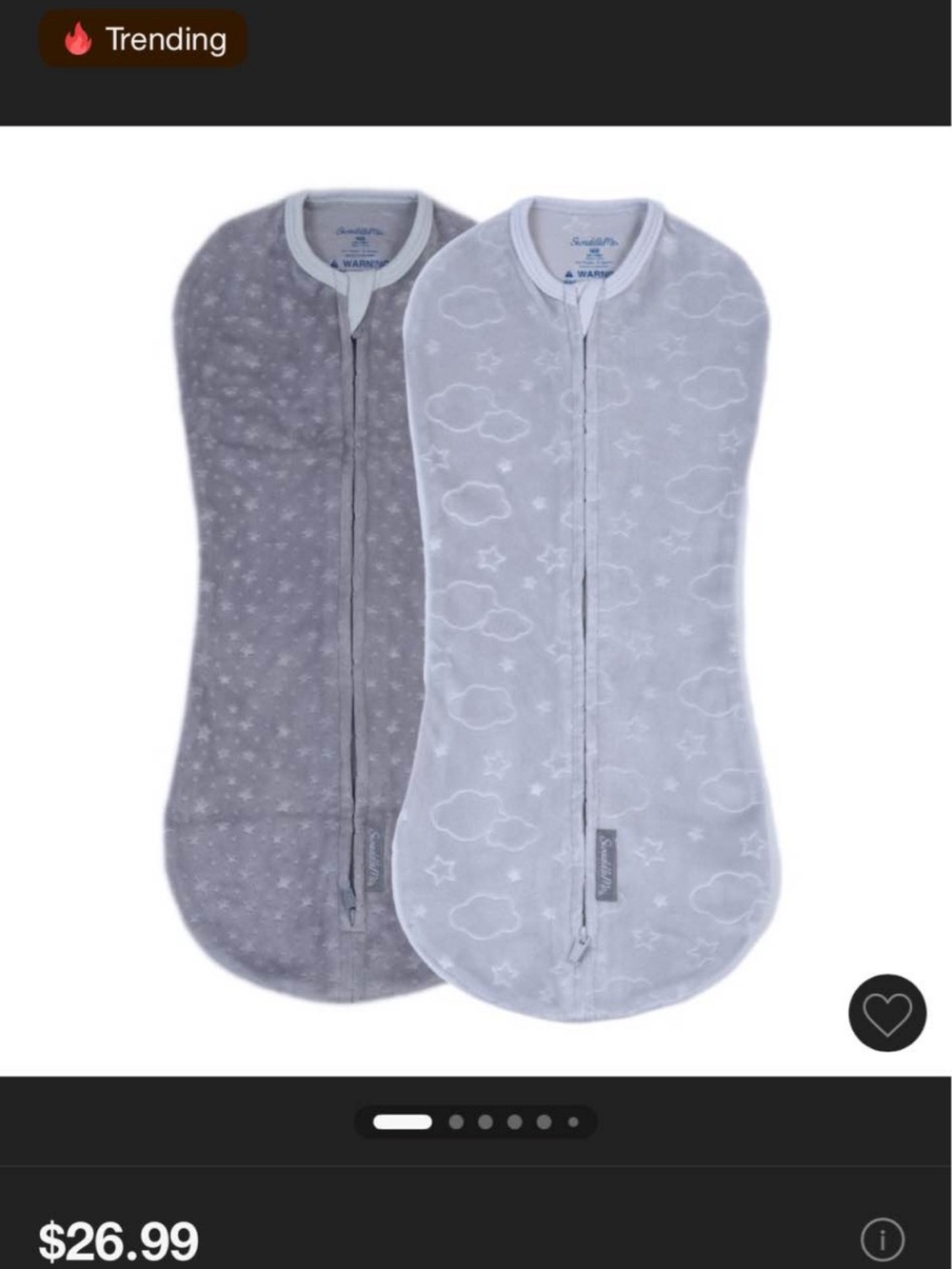 SwaddleMe Light Gray Star & Cloud Stretch Baby Swaddle - 2 Pack